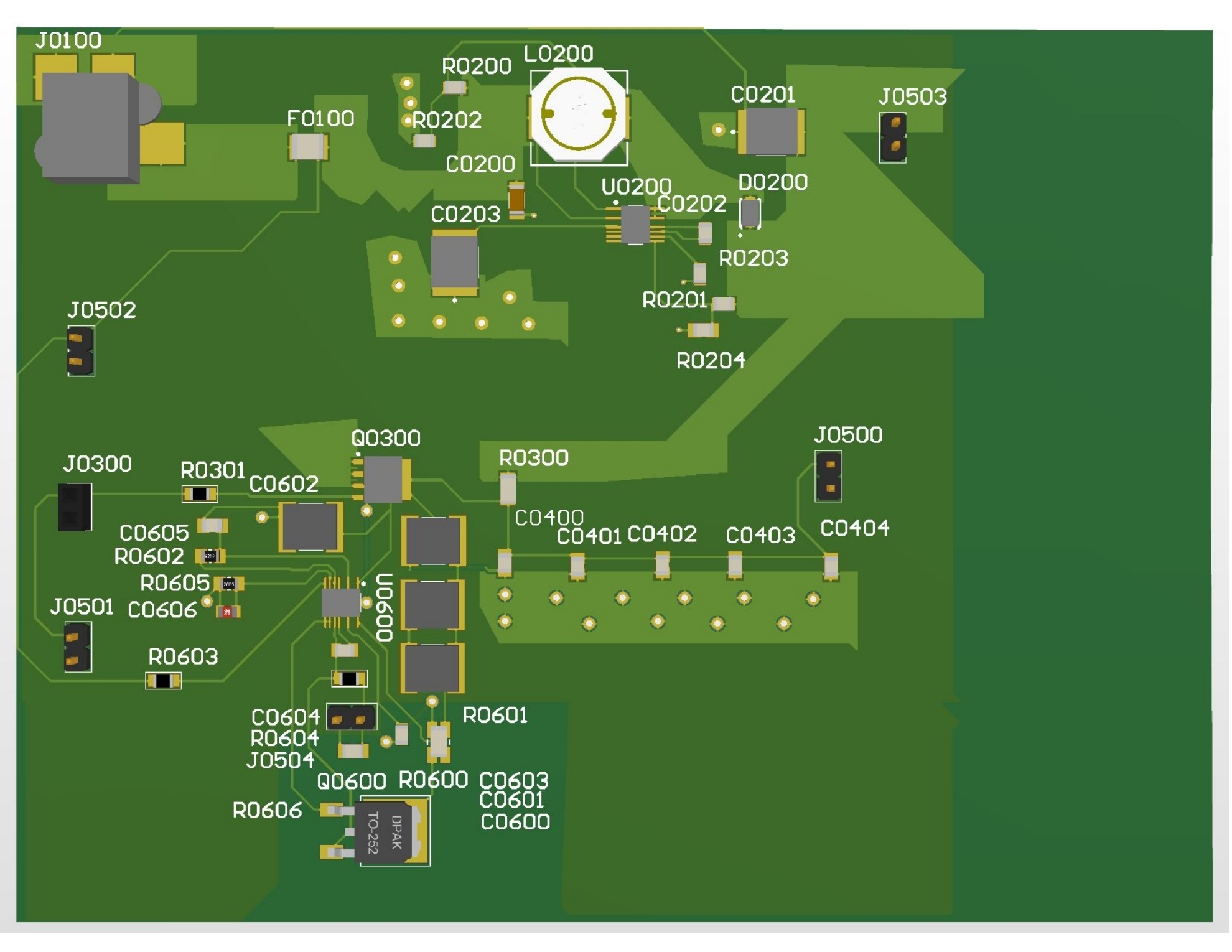 Three-dimensional top view of the electrovibration driver PCB