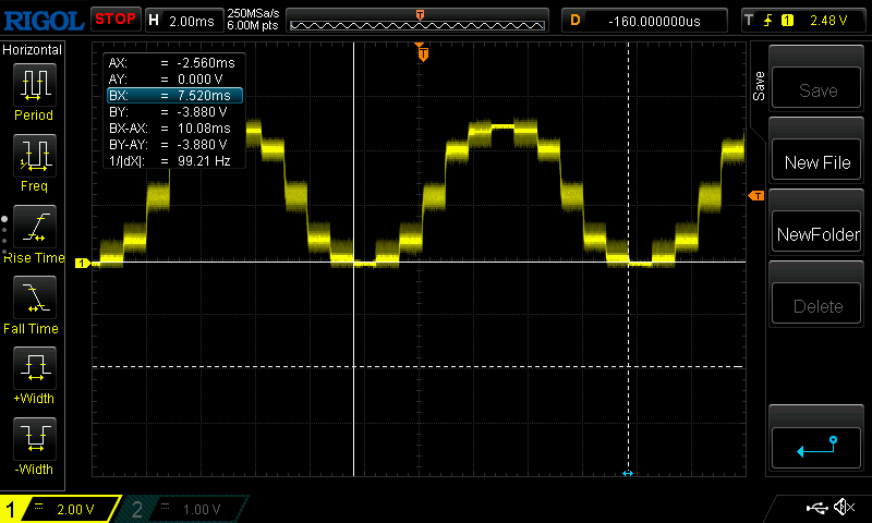 Reconstructed sine-like waveform measured during 12 V testing